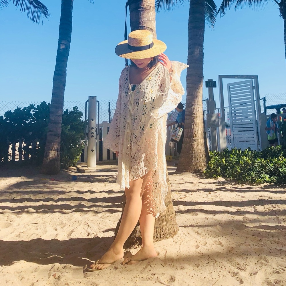 Free People Cream Crochet Top with Open Knit Detail